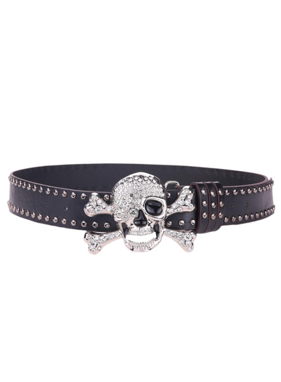 Ceinture boucle de tête de mort en strass